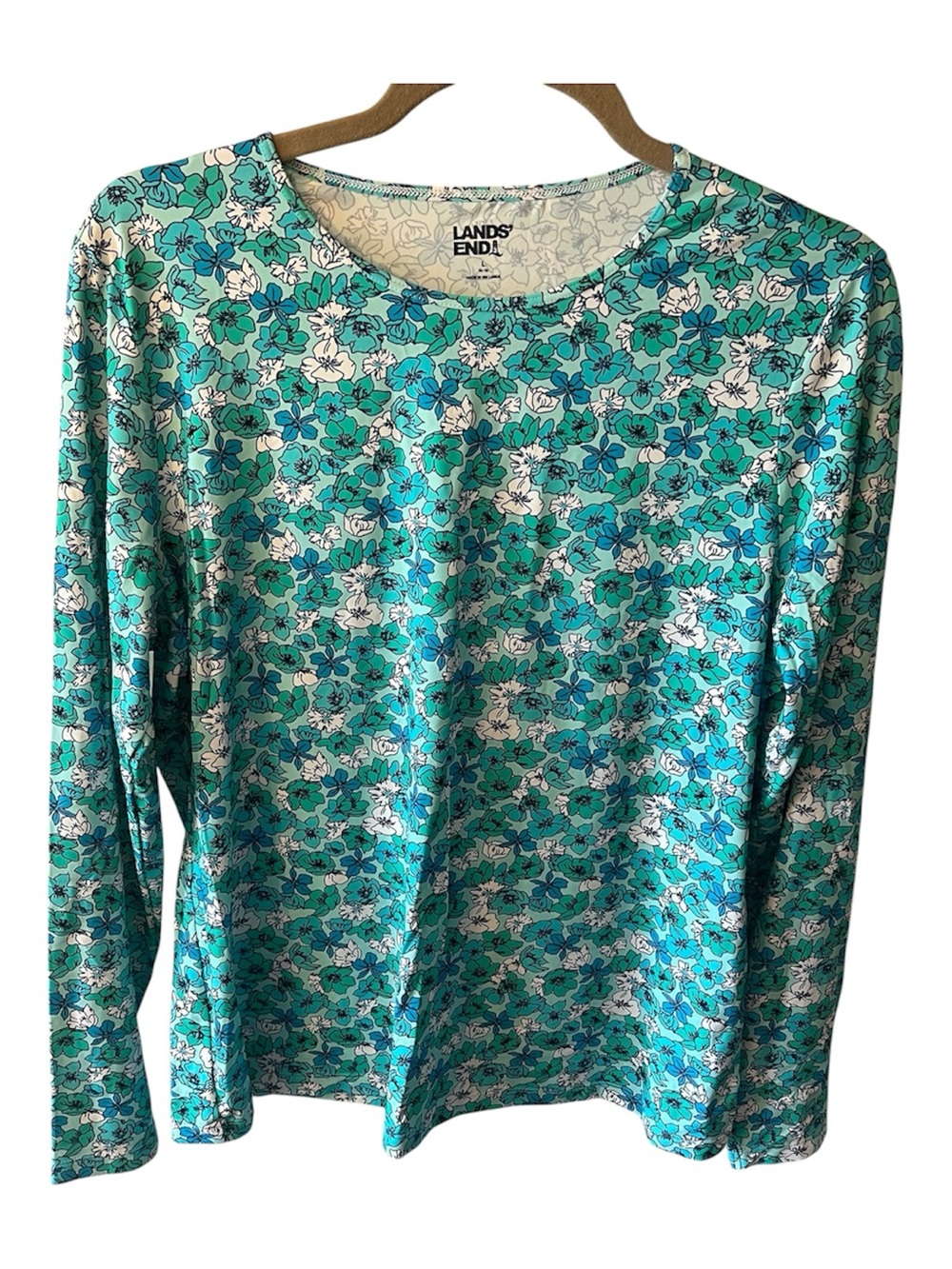 Women's SunShade UPF 50 Long Sleeve Rash Guard Swim Tee Teal Aqua Floral Large